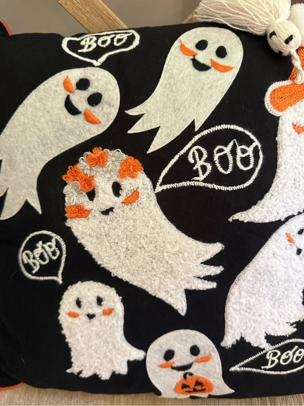 Celebrate together BOO ghost Halloween decorative pillow black square NEW!